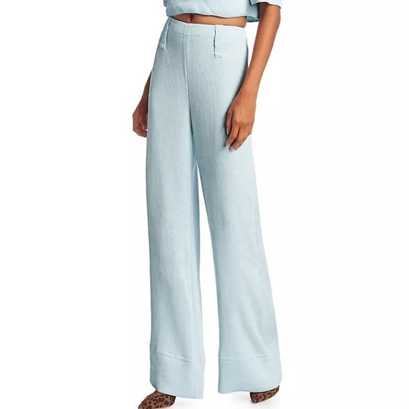 STAUD Bernard Textured Light Blue High Rise Wide Flare Leg Pants 6, S/M Waist 28 - Picture 2 of 13